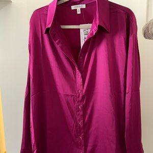 Unstoppable Fuchsia Satin Shirt Dress